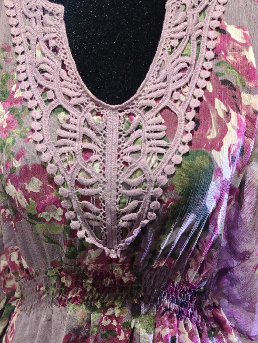 Candie's Lavender Floral Crochet-Trim Peasant Blouse - Picture 2 of 11